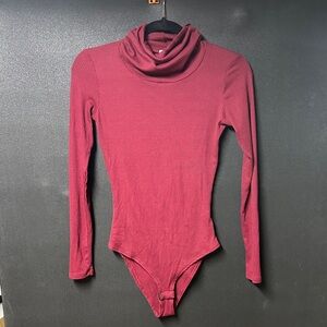 Pink Lily Burgundy Ribbed Bodysuit